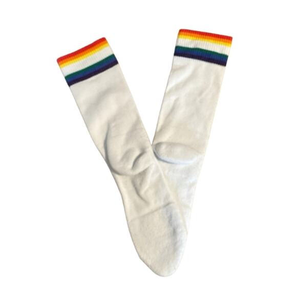 Lululemon Daily Stride White Rainbow Crew Socks Size Medium Women's 7-9 Mens 5-7 - Picture 2 of 2